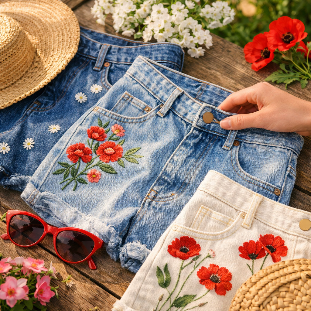 VESCRASET blugi florali sezonali - colecție trend-led cu imprimeu floral unic